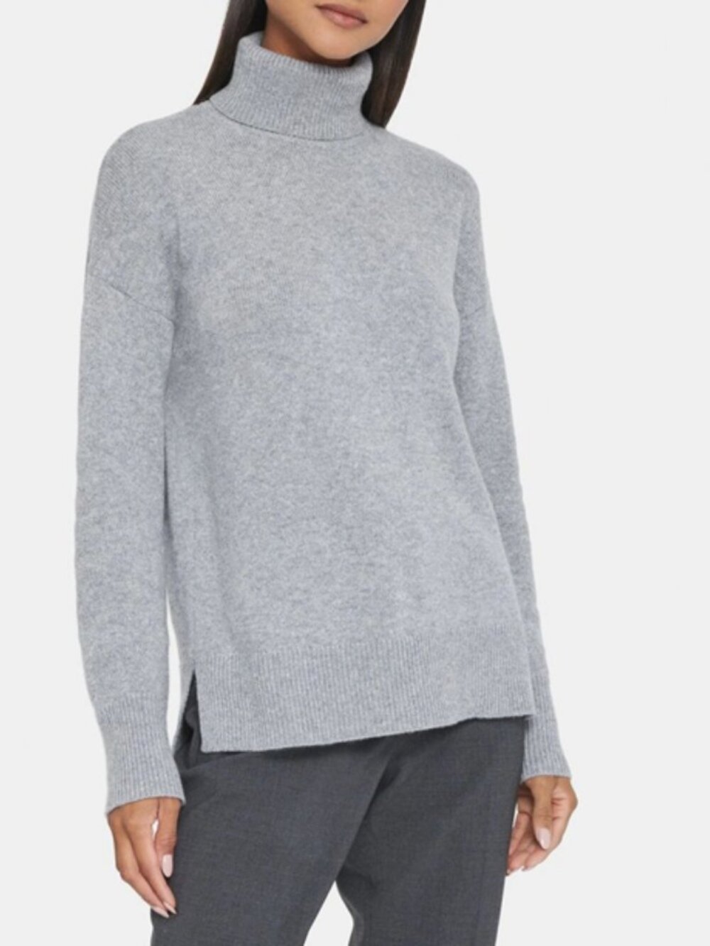 Theory 100% Cashmere Slouchy Turtleneck Sweater Gray Women's Small Minimalist